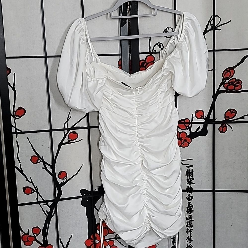 Sabo Skirt Ruched Mini Peasant Dress in White - Picture 7 of 11